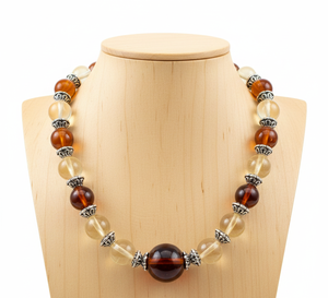 Collier pour femme Rudra Gems, 18 pouces, géométrique, pierre naturelle, verre, ambre, perles, 8 mm, argent tibétain, plaqué rhodium, cadeau tendance - Product Image 6