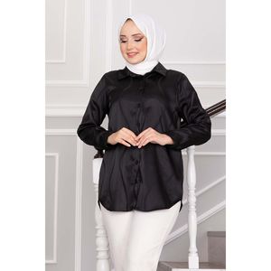 Tunique en satin jacquard de style classique, élément de mode simple - Noir - Product Image 4