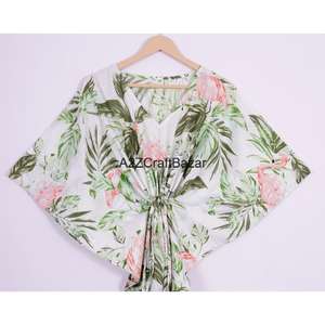 Vestido Kaftán de Verano para Mujer, 100% Algodón, Talla Grande, Estampado Floral, Ropa de Dormir, Ropa de Playa, Ecológico y Lavable - Product Image 2