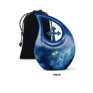 Aluminium Butterfly Tear Drop Cremation Memorial Urn for Human Ashes Decorative Cross Drop Urn With Free <b>Velvet</b> <b>Bag</b> - Product Image 6