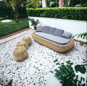 Ensemble de canapés en rotin d'extérieur modulaires de haute qualité Meubles de jardin à bas prix avec pouf pour ensemble de patio de salon - Product Image 5