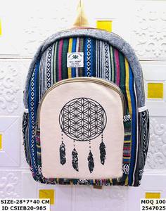 Sac à dos unisexe en coton de chanvre fait à la main sacs de soirée écologique mode durable fermeture à glissière artisanat de métier à tisser - Product Image 5