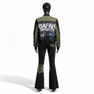 <b>Women</b> heavy <b>weight</b> cotton blend tracksuit premium fleece fabric black green contrast panels custom logo plus size Tracksuits - Product Image 2