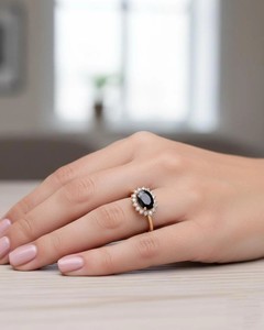 Bague en spinelle noir, argent sterling 925 avec pierres AD blanches, bijoux élégants pour femmes, fournisseur en gros de pierres précieuses - Product Image 2