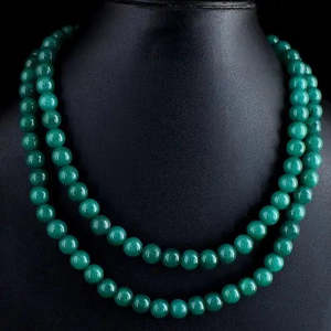 Collier de perles de qualité AAA+ à 2 brins de forme ronde en émeraude verte 620,00 carats Bijoux Cus-Jew45 - Product Image 2