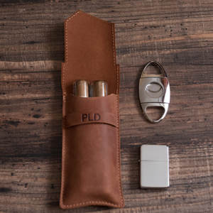 ALW 2025 Brown Leather Portable Cigar Case <b>Pouch</b> Box Custom Travel Case with Cutter Accessory OEM ODM Available - Product Image 4