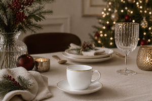 Durable Porcelain Set 6-pcs Round Espresso Coffee Cups w/ Saucers 9 cl (3 fl oz) Elegant Luxury Refined Design Gold Excelsa - Product Image 3