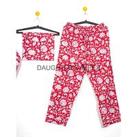 Ensemble de pyjama pour femmes en coton indien élégant et respirant, imprimé floral dessiné à la main, 3 pièces, vêtements de nuit d'été, manches trois-quarts
