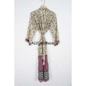 Unique Handmade Vintage Japanese Silk Kimono <b>Robe</b> <b>Women</b> Bohemian Luxury Soft Breathable V-neck Drawstring Closure Long Summer - Product Image 4