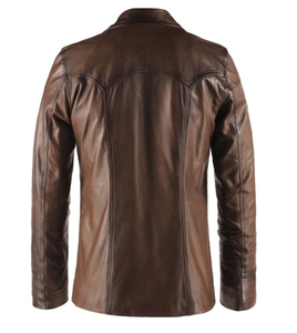 Manteau en cuir mi-long pour homme, hiver, doublure polaire, grand col, style costume, fourrure - Product Image 5
