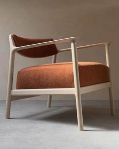 Fauteuil d'appoint en bois massif avec siège rembourré, chaise longue moderne pour salon et hôtel - Product Image 3