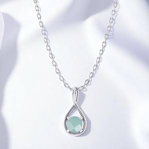 Collier pendentif pierre précieuse calcédoine Aqua à facettes en forme de poire avec chaîne en argent sterling de 18 pouces bijoux de mode en gros - Product Image 1