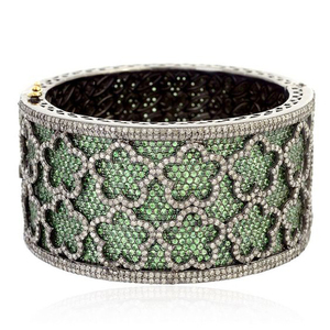 Natural Rosecut Diamond Turquoise <b>Solid</b> 925 Sterling <b>Silver</b> Gold Plated Handmade Women's Black Wedding Trendy Bangle Jewelry - Product Image 1