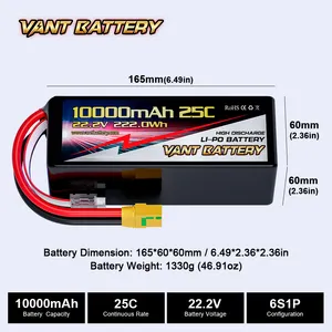 Batterie Lipo 10000mAh 22.2V 25C 6S batterie Lipo avec prise XT90 pour multi-rotor DJI Tarot 550 680 Quad HEX DJI S800 S1000