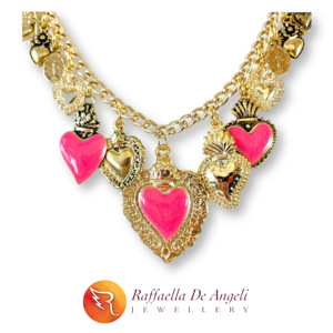 Kalung Sacred <span class=keywords><strong>Heart</strong></span> Pink Product UniqueProduct Oneoff MadeInITALY Bijoux buatan tangan perhiasan Beadwork Aksesori