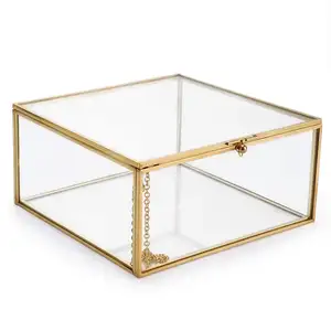 热卖黄铜亚克力装饰首饰盒展示个性化透明亚克力黄铜矩形4格首饰盒