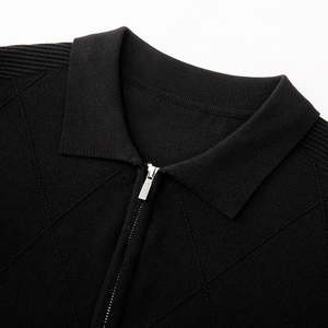 Suéter de punto de manga corta personalizado para hombre para Primavera Verano 100% algodón estilo informal negro solapa liso teñido fabricante de prendas de punto - Product Image 3