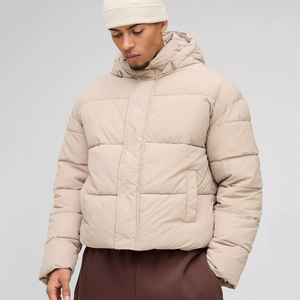 Chaqueta acolchada alta para hombre de la mejor calidad, Capucha con cuello embudo para cortavientos de óxido, piel de tela de lona acolchada de invierno cálido - Product Image 1