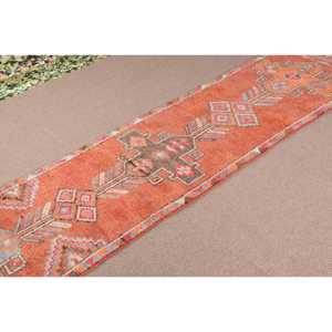 Tapis vintage 3x11,8 pieds, tapis turc, tapis en laine unie orange - Product Image 2