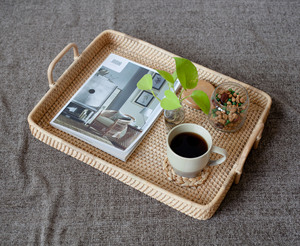Handmade Natural Rattan Wicker Tray Hot <b>Sale</b> Rectangle Shape <b>Safe</b> Handle Vintage Design Multipurpose Kitchen Decoration Basket - Product Image 1