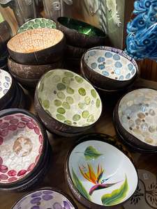 Bol en bambou de coco poli à la main avec art de la laque nacre |   Vaisselle décorative unique Bol artisanal traditionnel - Product Image 5