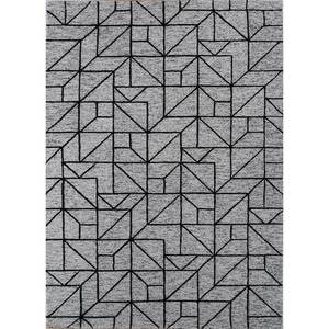 Tapis en laine et viscose tufté à la main TNQ-25 Contour gris noir, grand rectangle géométrique pour chambre à coucher, chambre d'adolescent, couloir, 10 mm, fait main - Product Image 1