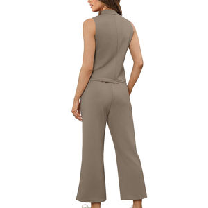 Women’s Two Piece Lounge Set Sleeveless Mock Neck Top Wide Leg Pants Casual Matching Set Soft Knit Athleisure <b>Tracksuit</b> Suit - Product Image 2