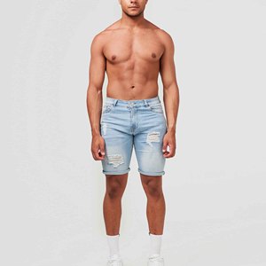 Men's Light Blue Denim Bermuda Shorts Mid Waist Button Fly Casual Style Woven Cotton Breathable Pockets - Product Image 3