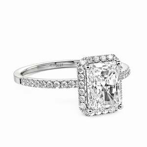 <b>Emerald</b> Cut Halo Sterling <b>Silver</b> Engagement <b>Ring</b>-Fine Geometric Statement Jewelry - Product Image 2