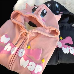 American Fashion Trend 3D Zipper Knitted Acid Wash Sudadera con capucha de invierno Mujer Street Y2K New Joker Fleece Sudadera Pareja Casual - Product Image 4