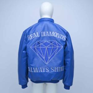 เสื้อแจ็คเก็ตแฟชั่นลายดอกไม้ผ้าฝ้ายประดับเพชรพลอย ปกคอพับได้ ขนแกะสำหรับฤดูใบไม้ร่วง  ซิปหน้า  หนังถัก  สำหรับผู้ชาย - Product Image 6