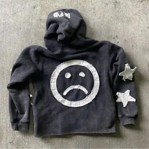 Wholesale Manufacturer 450 GSM Heavyweight <b>Thick</b> Distressed Cropped Zipper Vintage Embroidery Men's Hoodies Winter 100% Cotton - Product Image 5