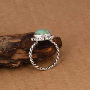 Kingman <b>Turquoise</b> Sterling Silver <b>Ring</b> Twisted Band Boho Jewelry Handmade Gemstone <b>Ring</b> Western Silver Gift for Her - Product Image 1