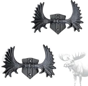Ganchos de abrigo con astas de alce de hierro fundido negro Vintage estilo de granja resistente y rústico fácil de usar para abrigos y sombreros - Product Image 1