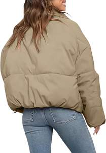 High Street Femmes Surdimensionné Hiver Cropped Puffer Veste À Manches Longues Full Zip Manteau Matelassé À Capuche Toile Poches-Haute Qualité - Product Image 2