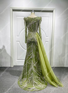فاخرة عالية دبي حورية البحر مطرز فساتين السهرة الزيتون الأخضر الخامس الرقبة طويلة الأكمام شبكة مأدبة - Product Image 6