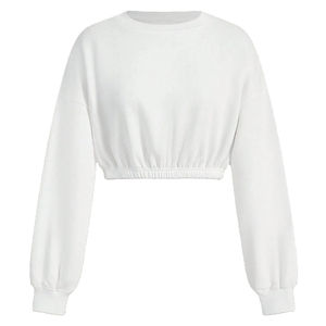 Sweats à la mode Taille élastique à bandes Crewneck Sweatshirts courts Crop Top Sweatshirts pour femmes - Product Image 2