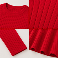 Nouveau design automne hiver tendance 100% laine rouge à manches longues élégante robe pull rouge pour dames