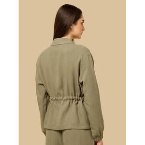 Women's Zip Through Utility Shirt Casual <b>Long</b> Sleeve Functional Workwear <b>Top</b> Zip Front OEM Private Label Cotton Bamboo Loose Fit - Product Image 3