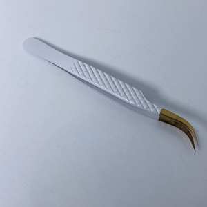 แหนบคีบขนตาแบบตรงและโค้งงอสีขาวและสีทองทำจากสเตนเลสคุณภาพดี - Product Image 4