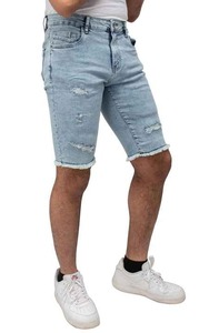 Pantalones Cortos de Mezclilla Azul Claro para Hombre, Estilo Vintage, Personalizados, con Rasgaduras, Desgastados, Corte Deshilachado, Algodón Lavado - Product Image 3