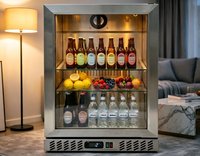 Réfrigérateur à bouteilles sous comptoir en acier inoxydable avec porte vitrée pour bière, eau et desserts, idéal pour bar domestique ou commercial