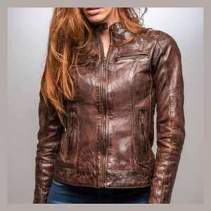 Veste motard Cafe Racer en cuir pour femme Veste de moto en cuir d'agneau pour femme - Product Image 4