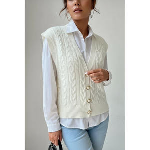 Chaleco de Punto Moderno para Mujer con Cuello en V y Botones de Perla, Suéter Elegante - Product Image 1