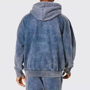 Sudadera con capucha de lavado ácido para hombre con puños acanalados y tela de mezcla de algodón duradera Sudadera con capucha de lavado ácido suave para hombres - Product Image 3