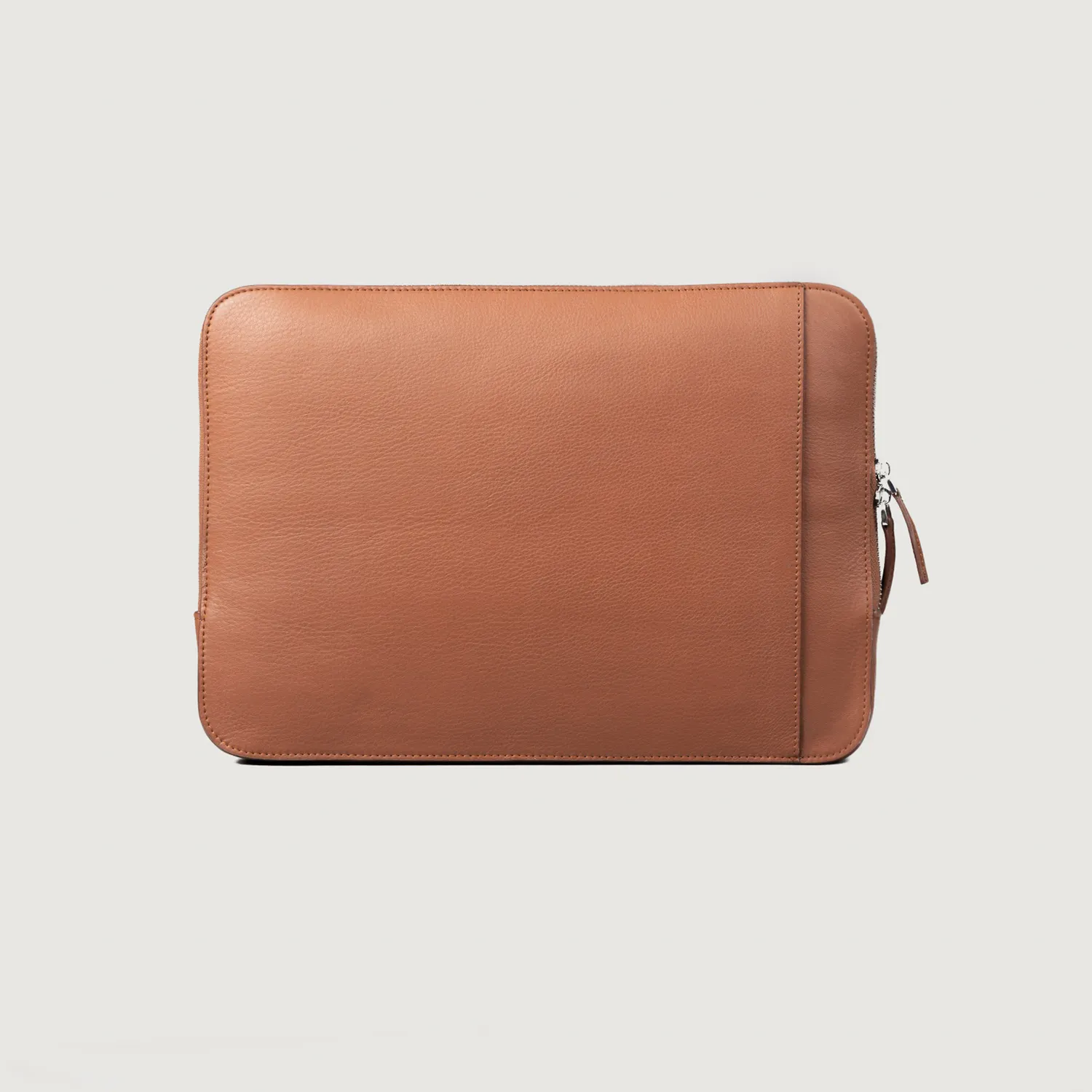 Full Grain Naturally Milled Cowhide Leather Baxter Brown Laptop Sleeve with Open Slip Pocket Trolley Strap and Cotton Twill