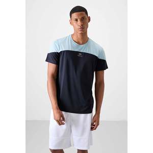 T-shirt de sport actif à col rond pour homme TOMMYLIFE, coupe standard, polyester à séchage rapide, noir et bleu saxophone, modèle 88386 - Product Image 6