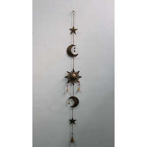 Carillon mural céleste Soleil Lune Étoile de 112 cm de long, décoration bohème pour la maison, en laiton, motif vertical, format corde - Product Image 2
