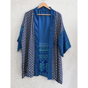 Robe kimono en soie patchwork bohème, fabriquée à la main en Inde, imprimée, grande taille, décontractée, respirante, longueur genou, vêtement de nuit court d'automne - Product Image 1