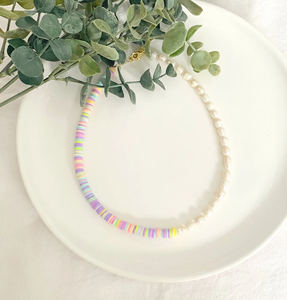 Chaînes de perles d'eau douce tendance et de perles Heishi pastel, franges colorées arc-en-ciel, cadeau de mariage - Product Image 1